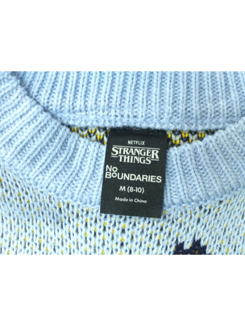 NWT Stranger Things No Boundaries Scottie Dog Sweater Blue M Netflix Ribbed Knit - Picture 5 of 15